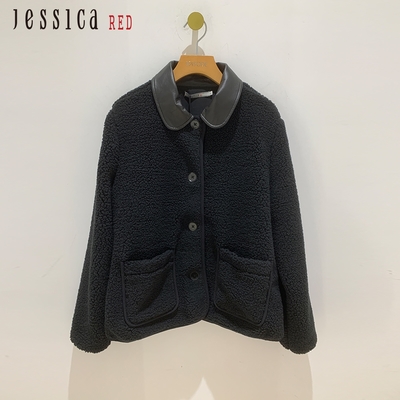 JESSICA RED - 保暖百搭口袋絨毛短外套8244C3（黑）