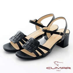 【CUMAR】復古編織粗跟涼鞋-黑