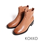 KOKKO低調個性方頭拉鍊低跟短靴棕色 product thumbnail 1