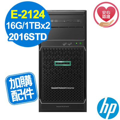 HP ML30 Gen10 E-2124/16G/1TBx2/2016STD