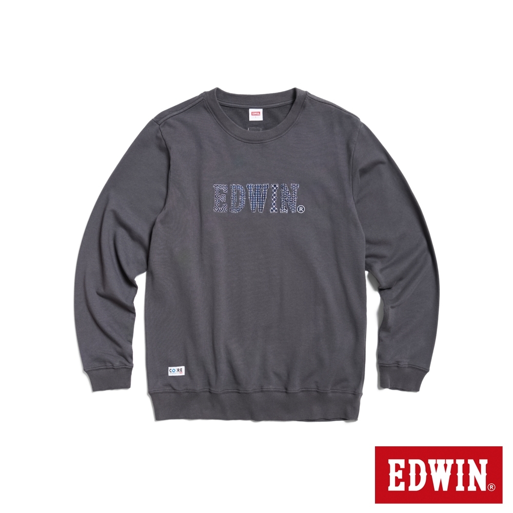EDWIN 再生系列 CORE 刺仔繡拼布LOGO厚長袖T恤-男-暗灰色