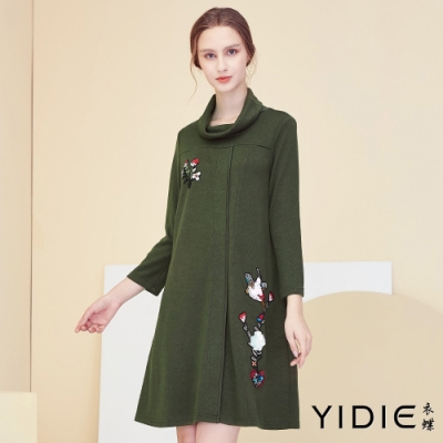 【YIDIE衣蝶】中國風粉林鳥刺繡短洋裝-綠