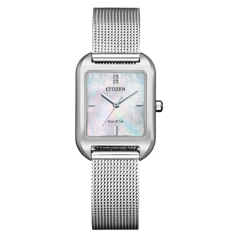 CITIZEN 光動能簡約優雅方型腕錶-銀-EM0491-81D