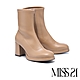短靴 MISS 21 復古時髦純色側拉鍊方頭水台高跟短靴－駝 product thumbnail 1