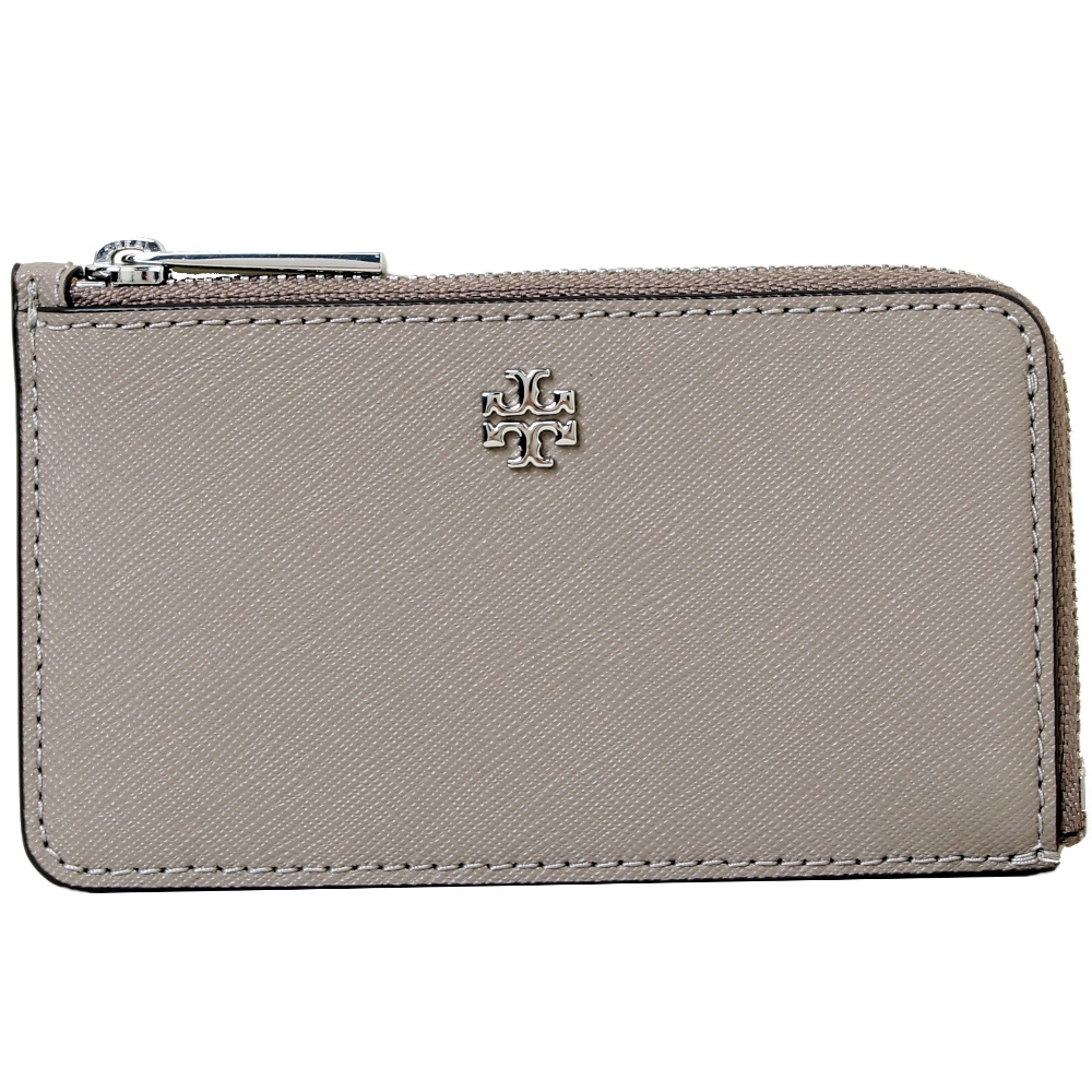 TORY BURCH EMERSON 經典LOGO防刮皮革多夾層名片夾-大象灰