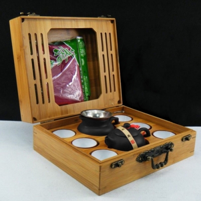 品閒 戶外旅行可攜茶具木盒組(紫砂宜壺9件組)黑色