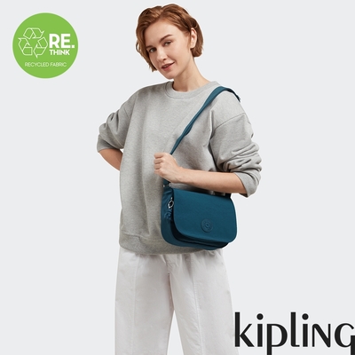 Kipling 石青翡翠綠掀蓋多袋肩背包-LOREEN M