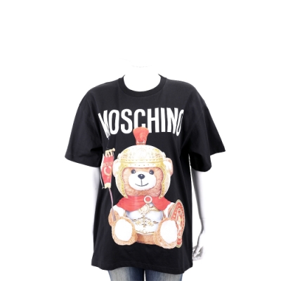 MOSCHINO 羅馬戰士泰迪熊黑色寬鬆版棉質T恤(男/女可穿)