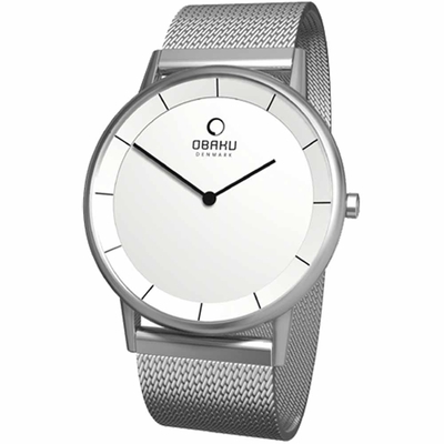 OBAKU 纖薄哲學二針時尚米蘭腕錶-銀白-V143GCWMC-38mm