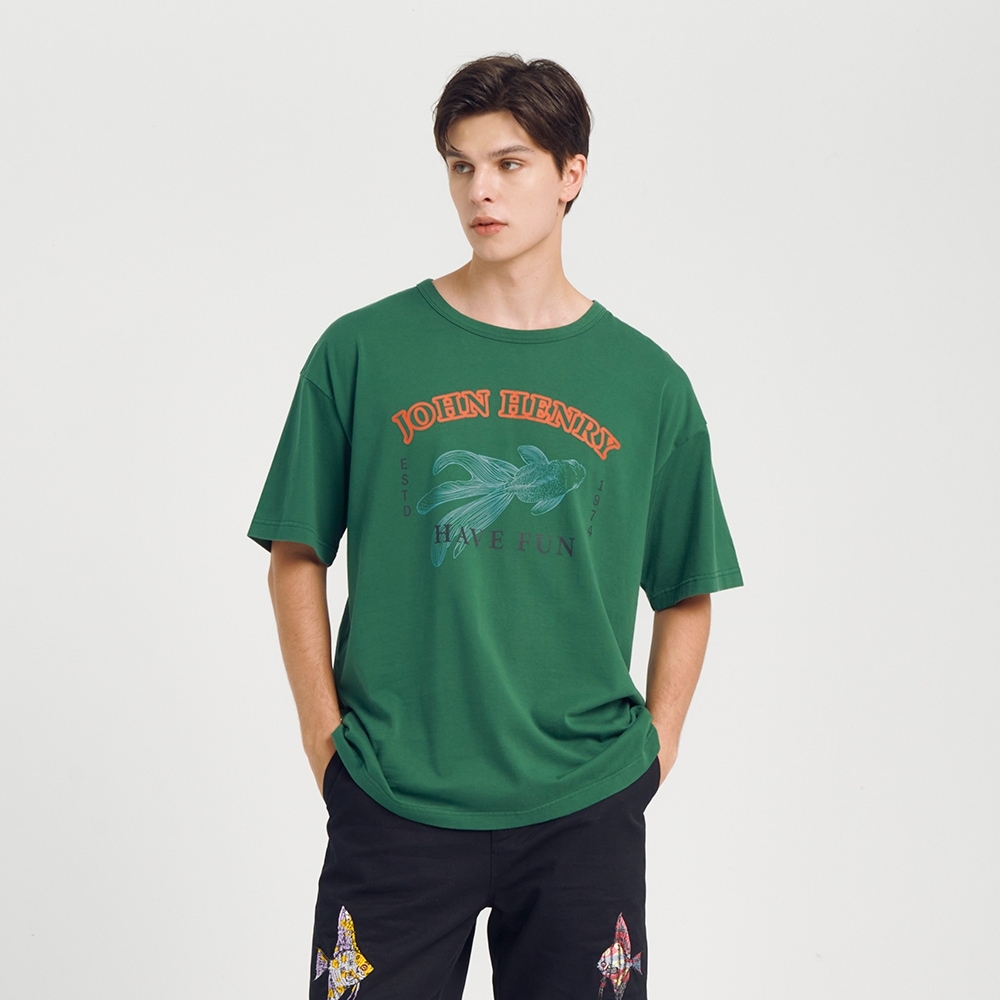 JOHN HENRY 金魚HaveFun落肩短袖T恤-綠色 (綠色)