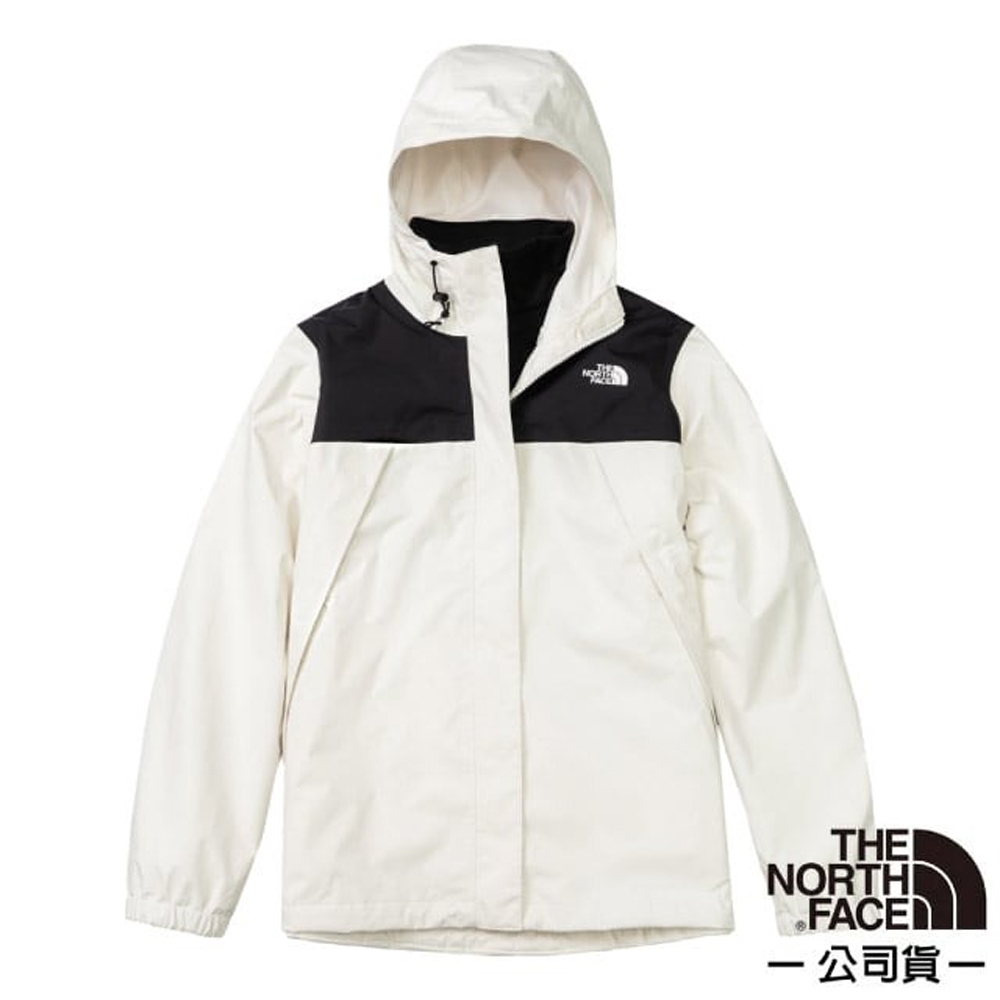 【The North Face】 女 拼接防水透氣連帽三合一外套/夾克.風雨衣_7QW6-ROU 米白色