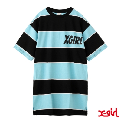 X-girl S/S STRIPED T DRESS OVERSIZE短袖T恤-藍/黑