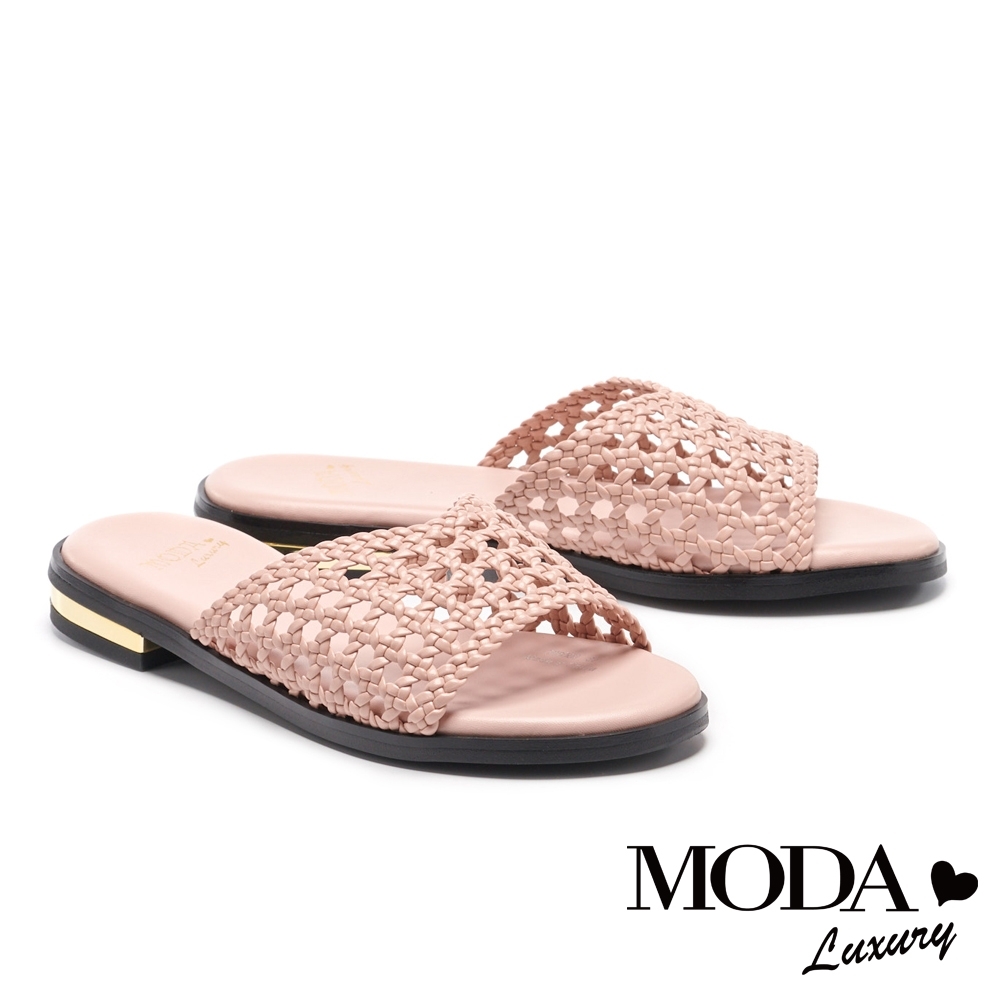 拖鞋 MODA Luxury 簡約時尚清新編織低跟拖鞋－粉