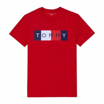 TOMMY 熱銷印刷大Logo圖案短袖T恤-紅色