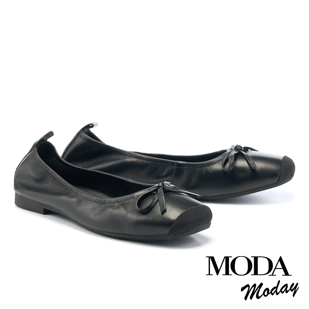 平底鞋 MODA MODAY  日常舒適牛皮方圓楦平底鞋－黑