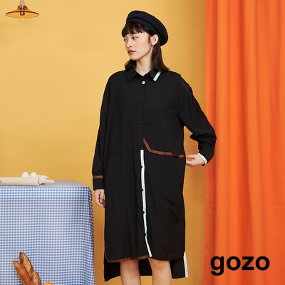 gozo-抗皺竹節紋配色條襯衫洋裝(兩色)