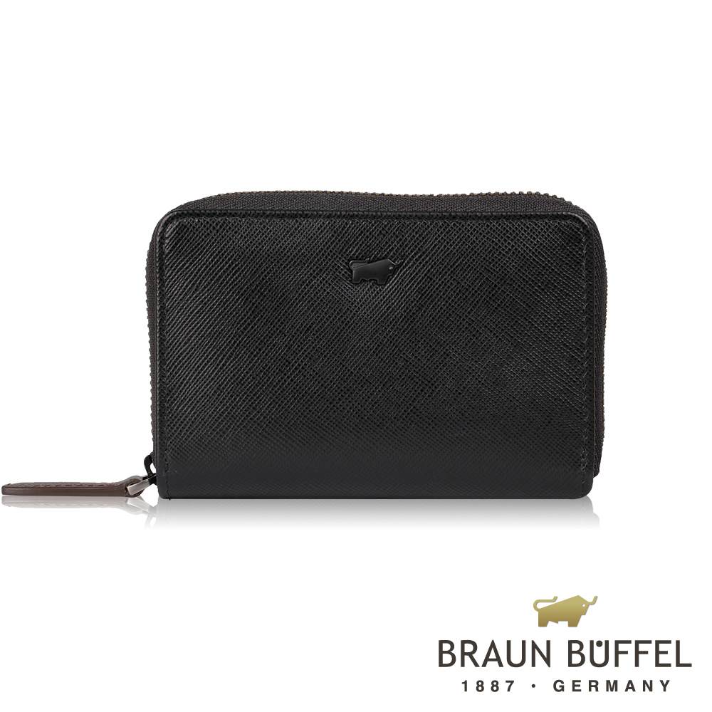 【BRAUN BUFFEL 德國小金牛】台灣總代理 洛菲諾P 拉鍊零錢包-黑咖色/BF334-201-BD