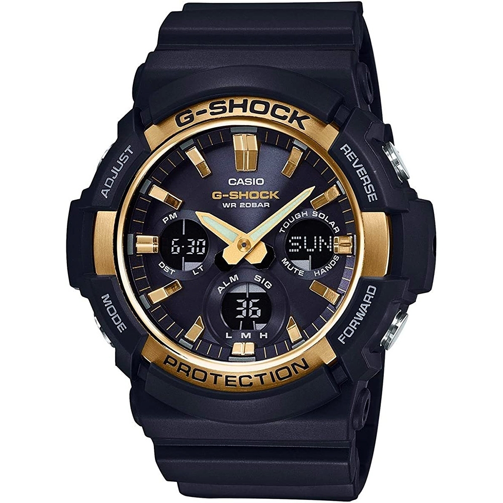 CASIO卡西歐 G-SHOCK 太陽能休閒雙顯錶 迎春好禮-黑金 GAS-100G-1A