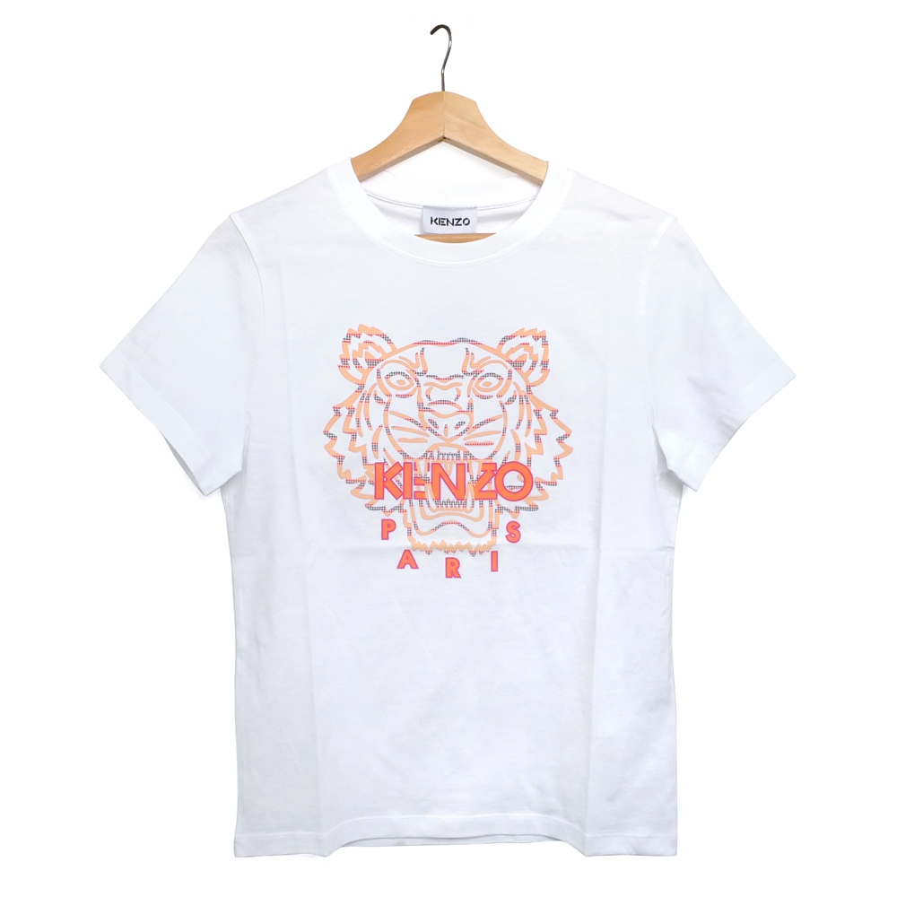 KENZO 新款印刷橘色英文字母粉橘虎頭女款短袖T恤 (白色)