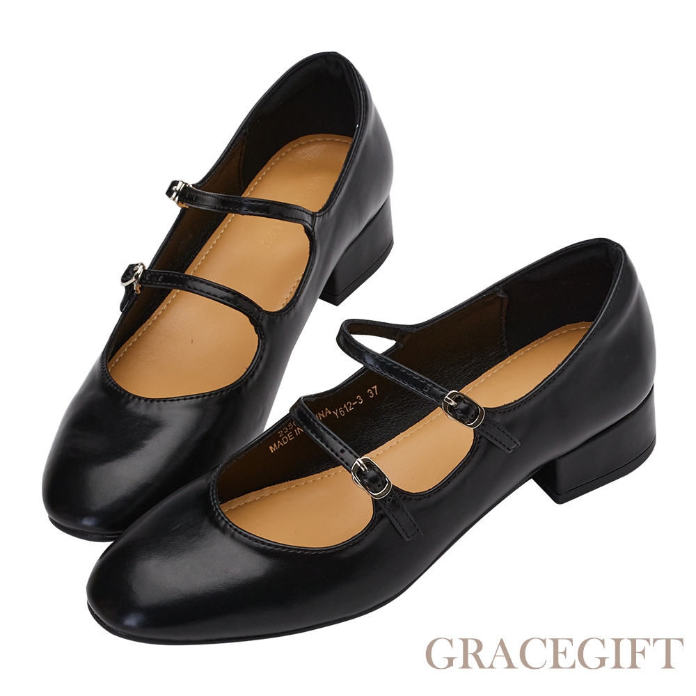 【Grace Gift】雙帶低跟芭蕾舞鞋 黑 product image 1