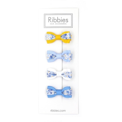 英國Ribbies 雙色緞帶蝴蝶結4入組-Mitsi Valeria Blue
