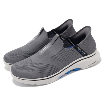 Skechers 休閒鞋 Go Walk 7-Easy On 2 Slip-Ins 男鞋 灰 藍 套入式 輕量 避震 216641CCBL