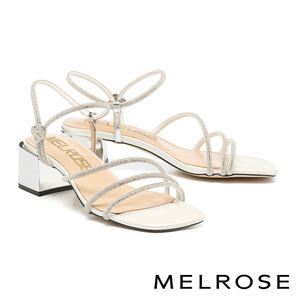 涼鞋 MELROSE 美樂斯 奢華閃鑽多條帶兩穿式方頭高跟涼鞋－銀白