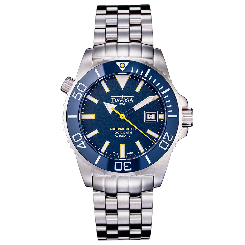 DAVOSA BG 300米排氦氣潛水專用錶-湛藍x不鏽鋼錶帶/42mm
