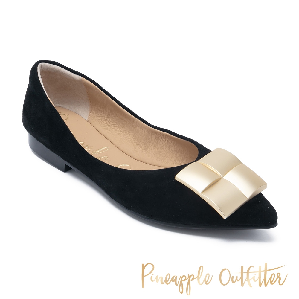 Pineapple-Outfitter-FATHI 羊皮金屬飾釦尖頭平跟鞋-黑色