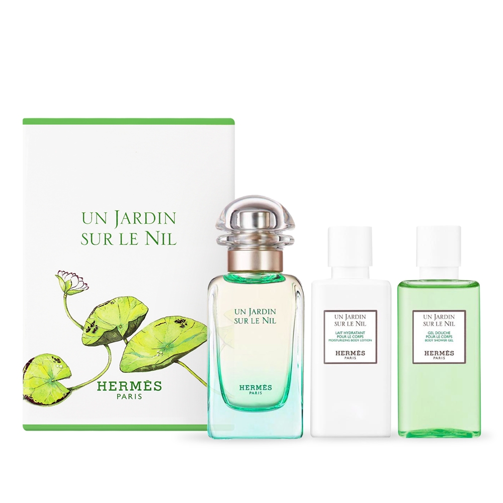 HERMES 愛馬仕 尼羅河花園中性淡香水禮盒[50ml+沐浴膠40ml+身體乳40ml]-國際航空版