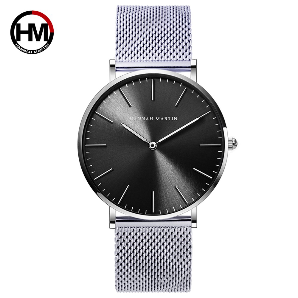 HANNAH MARTIN 極簡良品無秒針設計腕錶-黑錶盤x銀色刻度/40mm (HM-MX-H-WYY)