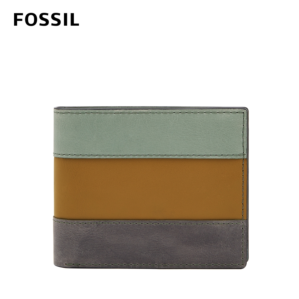 FOSSIL Everett 真皮證件格經典男夾-灰綠色 ML4496343