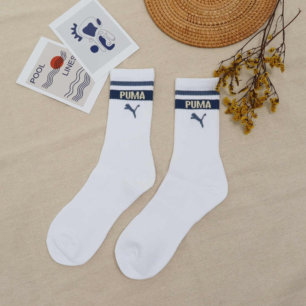 Puma 襪子 Fashion Crew Socks 白 藍 中筒襪 長襪 男女款 台灣製 白襪 穿搭 休閒 BB144401