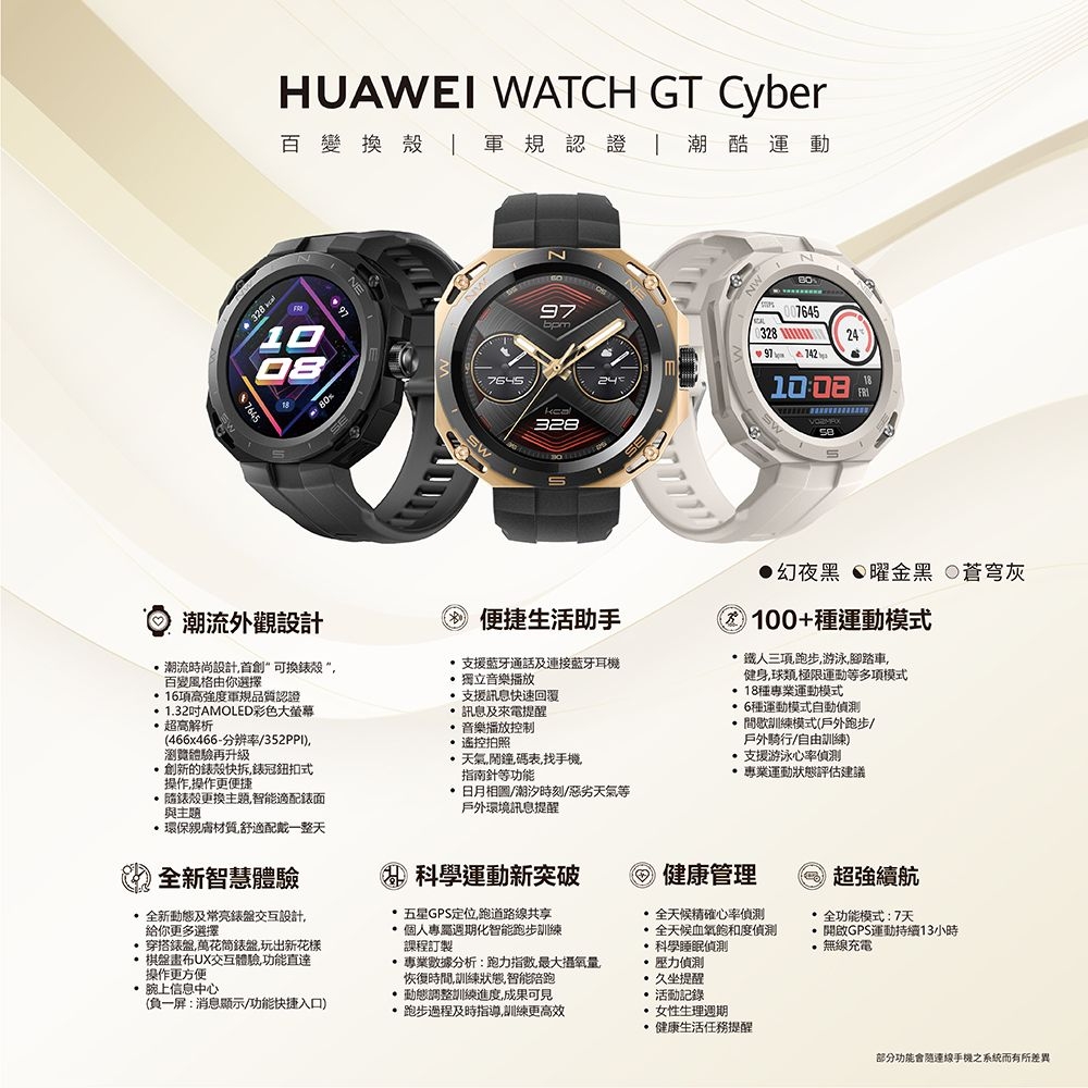 HUAWEI WATCH GT Cyber 智慧手錶(都市先鋒款/曜金黑) | 智慧手錶