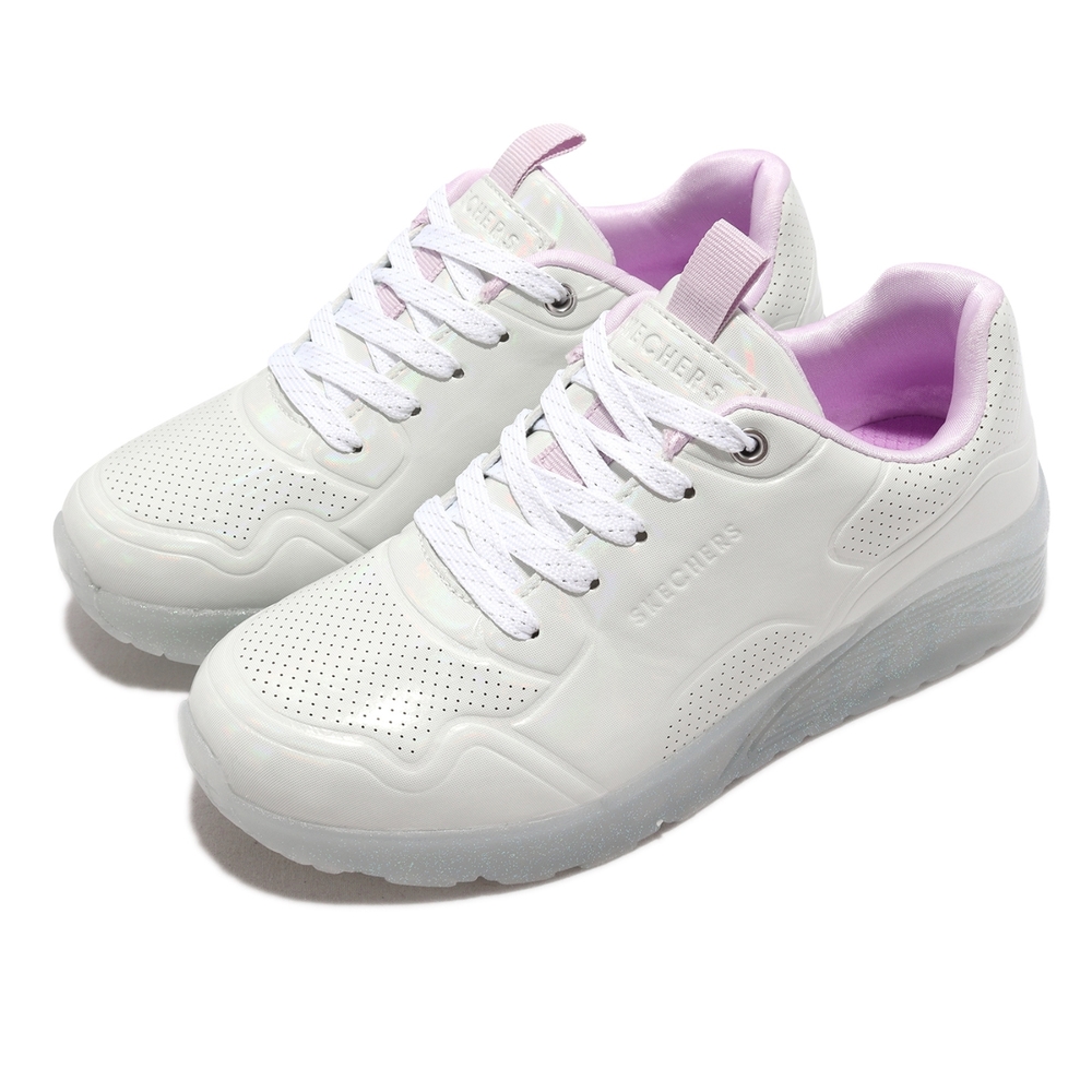 Skechers 休閒鞋 Uno Ice-Prism Luxe 童鞋 大童 白 粉 愛心 炫彩 厚底 果凍底 310448LWSL