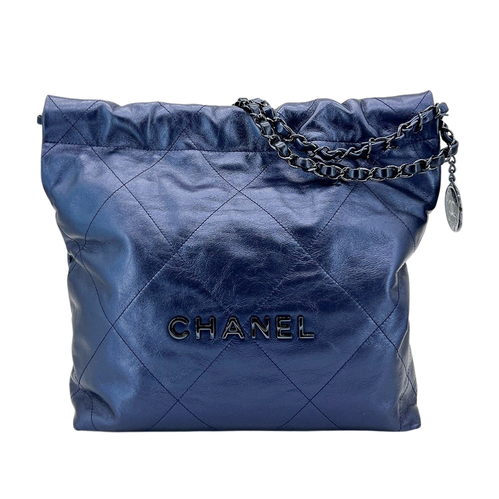 Chanel 22 仿舊金logo小號肩背包(AS3260-金屬藍)