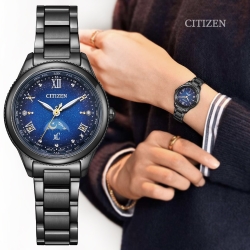 CITIZEN 星辰 xC 夜川月 星空藍 光動能電波對時 日月鈦金屬女腕錶-29mm EE1007-75L