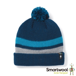 官方直營 Smartwool 孩童 條紋毛球保暖毛帽 靛藍色