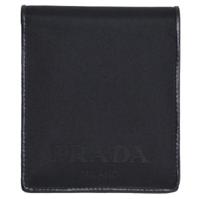 PRADA NYLON LOGO JACQ 尼龍字母LOGO八卡對折短夾(黑/2M0513)