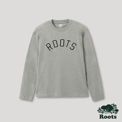 Roots 中性- 運動派對系列 品牌文字長袖T恤-灰色