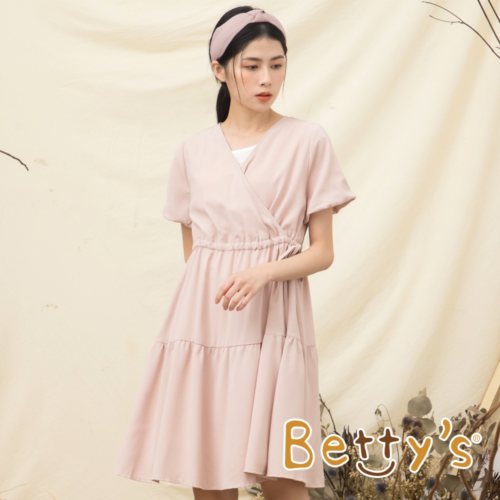 betty’s貝蒂思　交叉版型腰帶抽繩洋裝(淺粉)