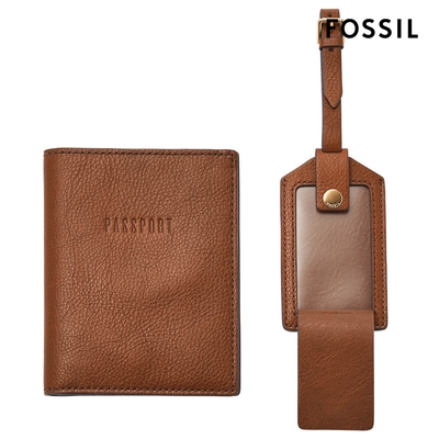 FOSSIL Gift Set 護照套行李牌禮物組-咖啡色 SLG1597200