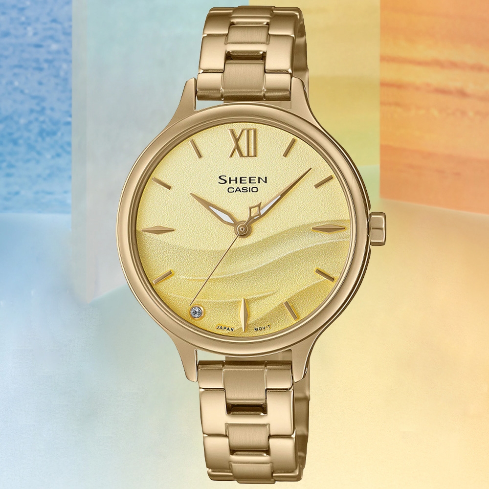 CASIO 卡西歐 SHEEN 夏日海浪簡約腕錶 禮物推薦 畢業禮物 32.2mm / SHE-4550G-9A