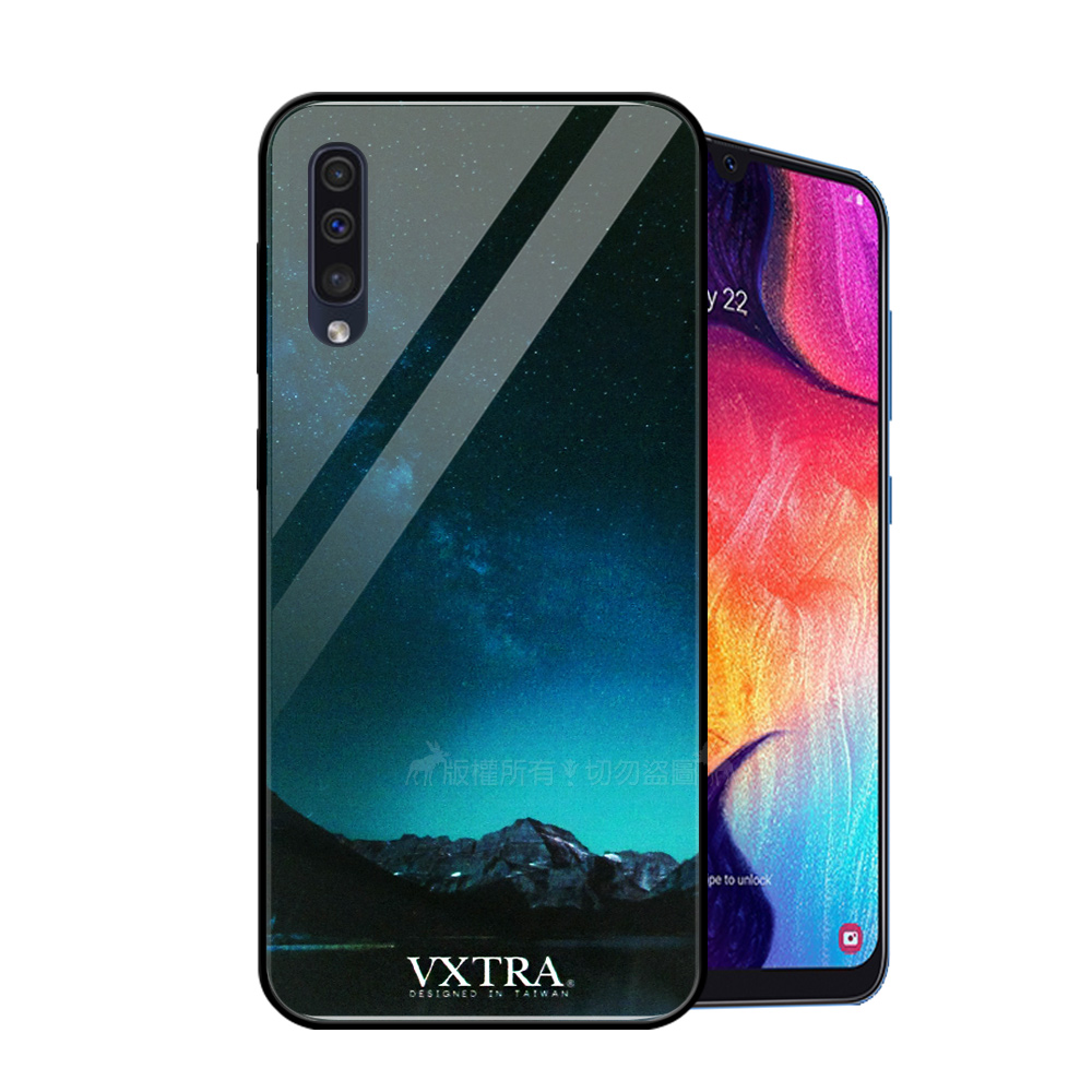 VXTRA Samsung Galaxy A50 鋼化玻璃防滑全包保護殼(挪威星空)