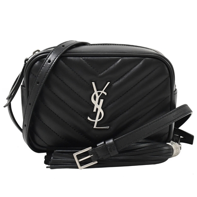 YSL Saint Laurent LOU BELT BAG 小牛皮流蘇迷你斜背包/胸口包/腰包(黑)