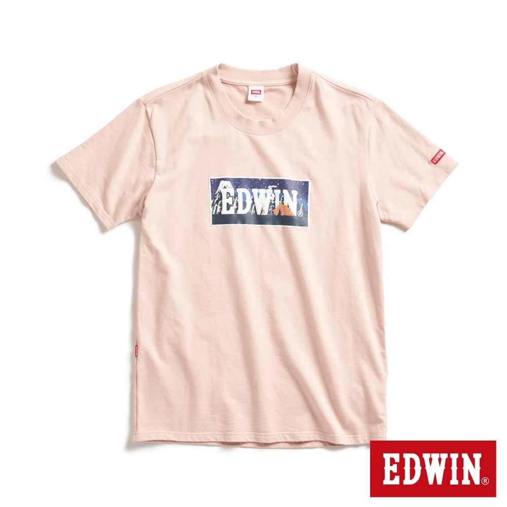 EDWIN 露營系列 富士山腳營地LOGO印花短袖T恤-男-淡粉紅