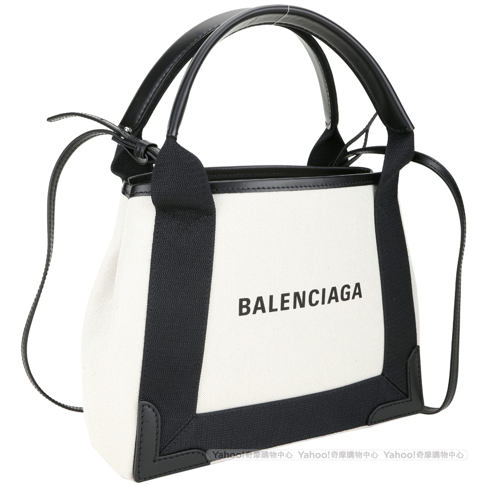 BALENCIAGA Navy Cabas XS 黑白色帆布手提/肩背托特包(附萬用包) | 歐