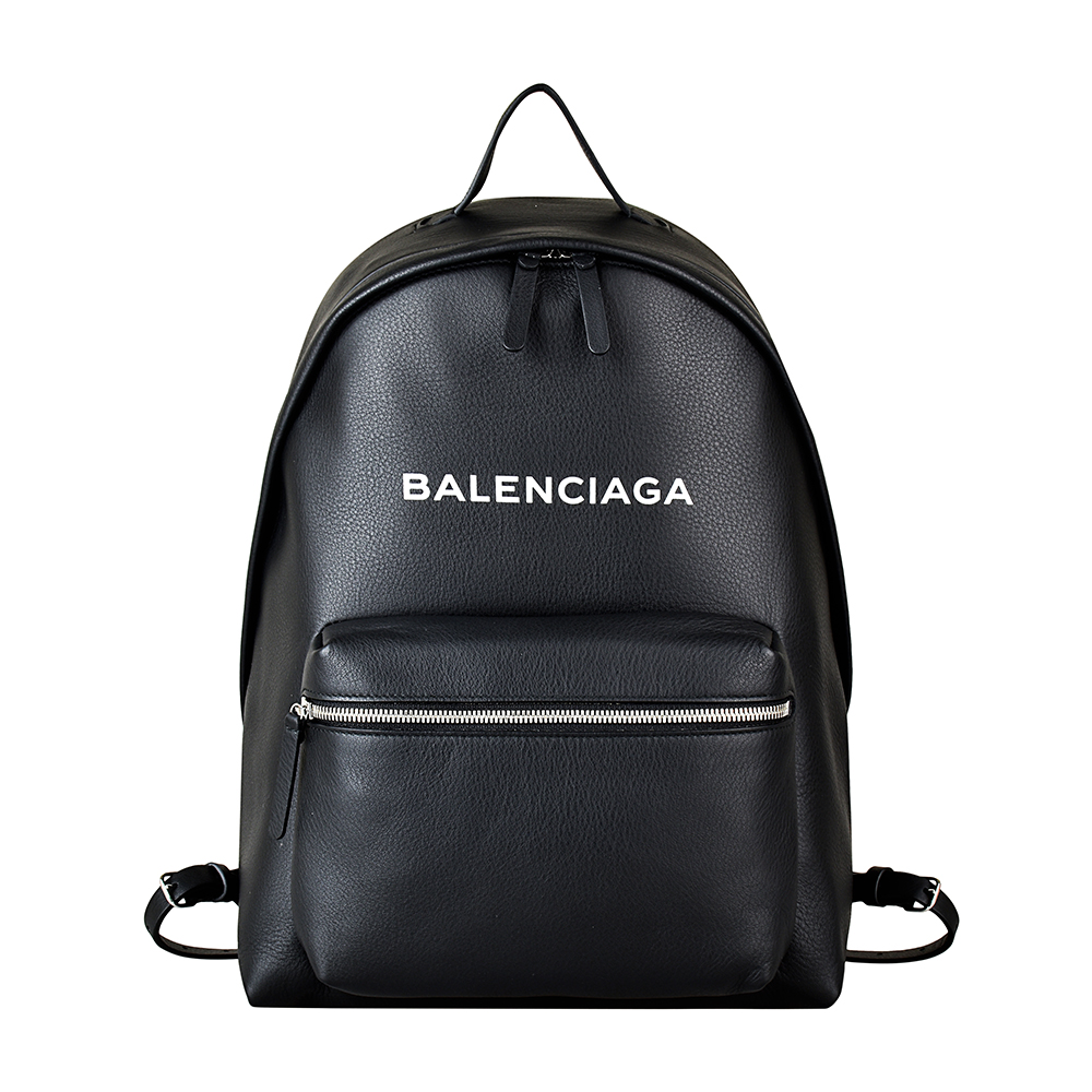 BALENCIAGA巴黎世家 EVERYDAY系列燙印字母LOGO小牛皮拉鍊後背包(黑)