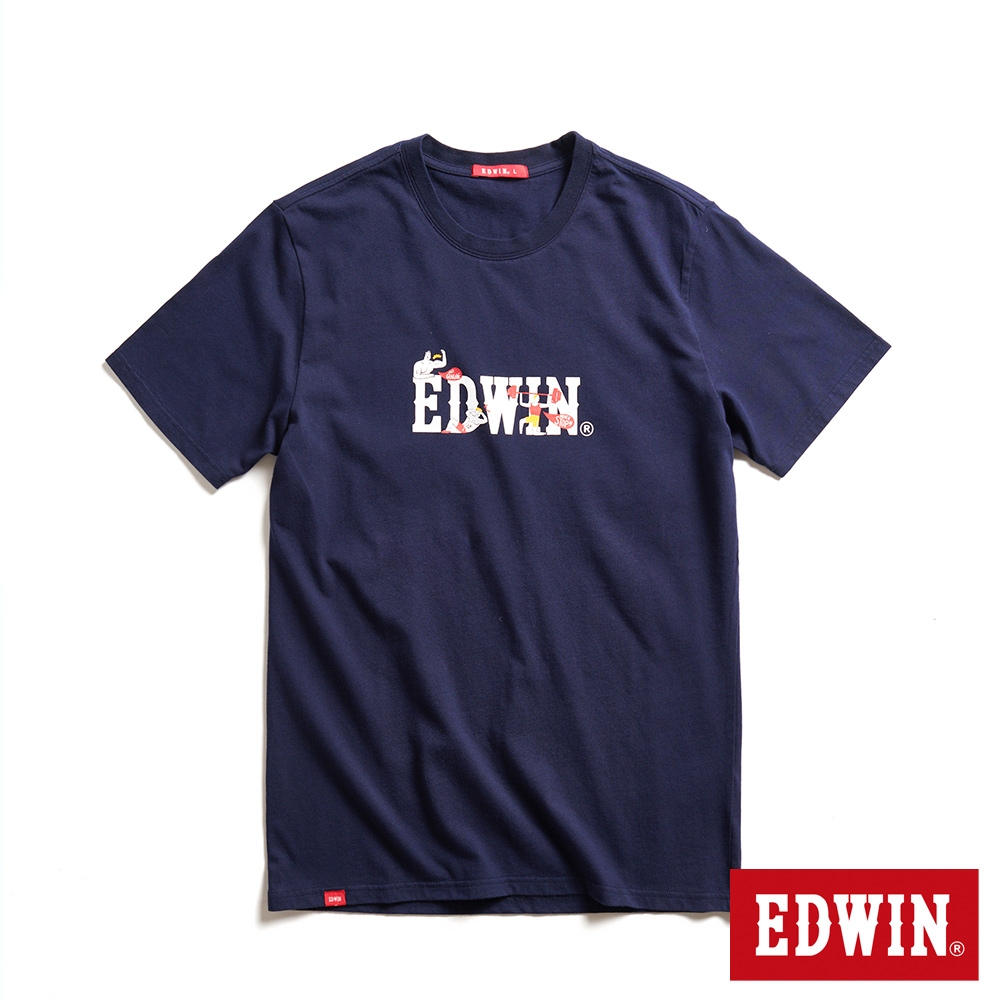 EDWIN 網路獨家 運動插畫LOGO短袖T恤-中性-丈青色