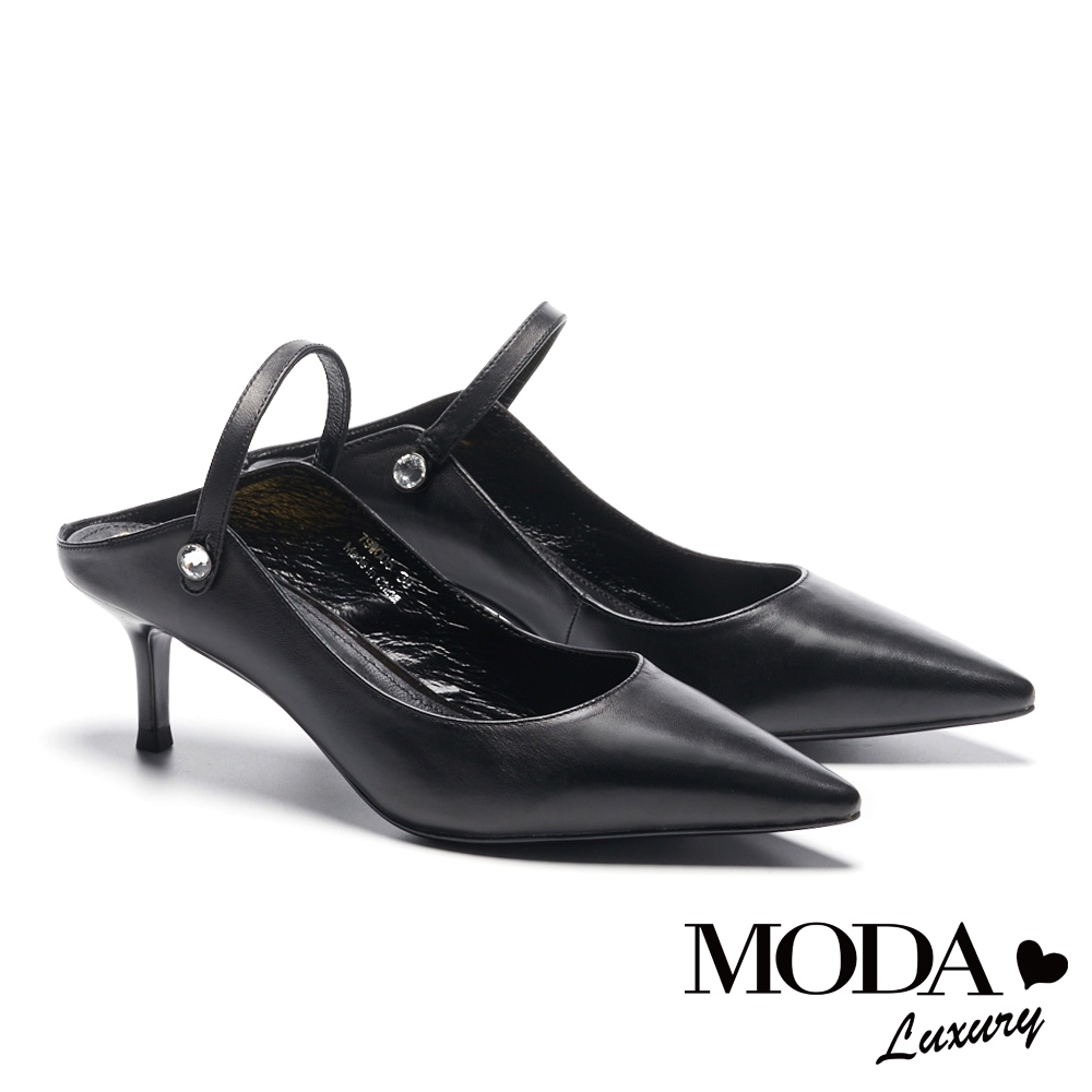 高跟鞋 MODA Luxury 簡約優雅晶鑽兩穿繫帶羊皮尖頭高跟鞋－黑